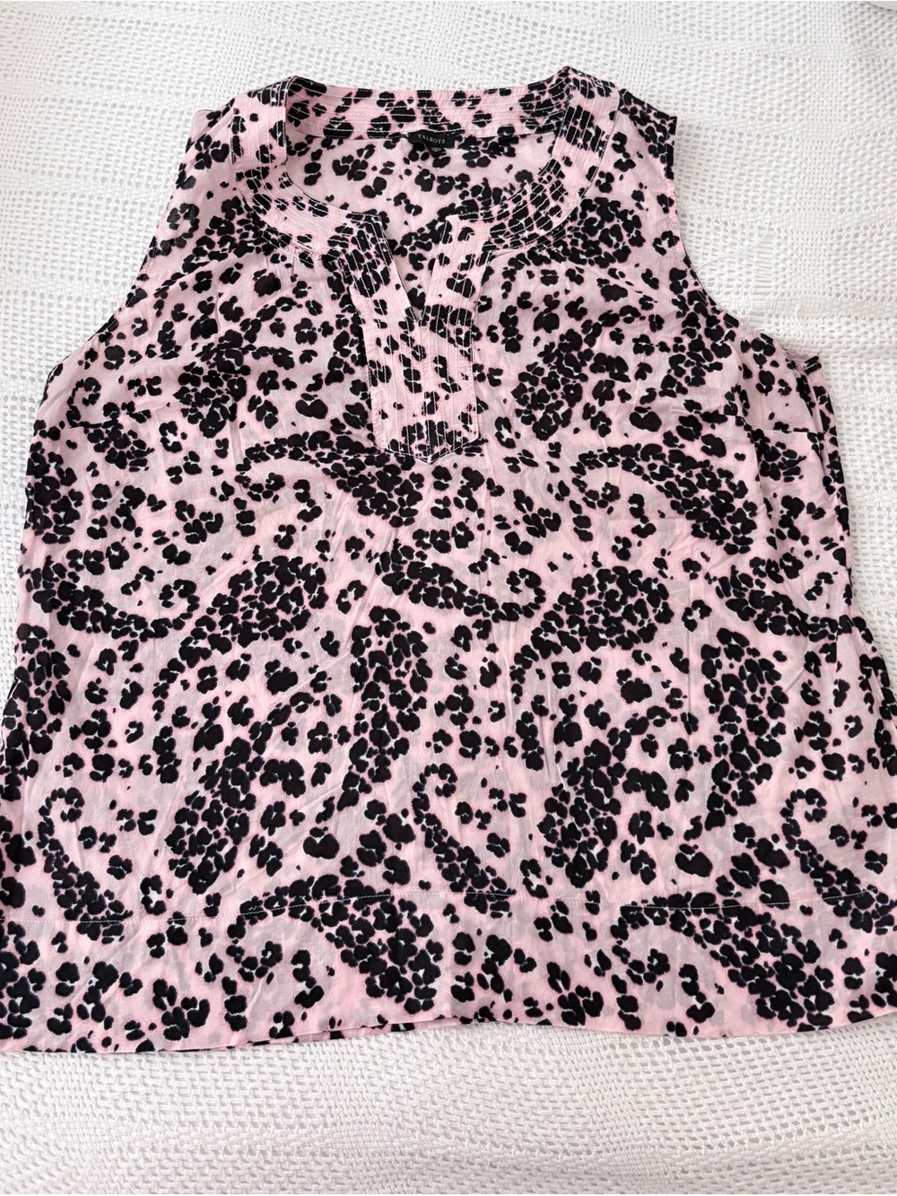 Talbots’s Sleeveless Pink & Black Print Popover Blouse